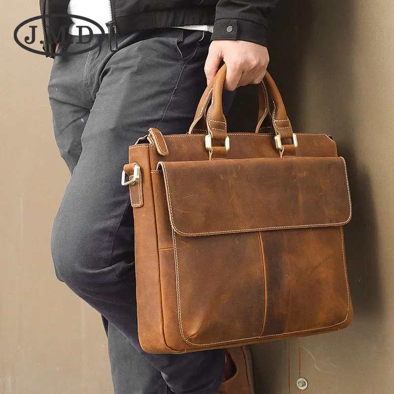 

J.M.D 100% Men's Fashion Leather Bag Crazy Horse Leather Cross Body Briefcase Sling Bag Shoulder Messenger Bag