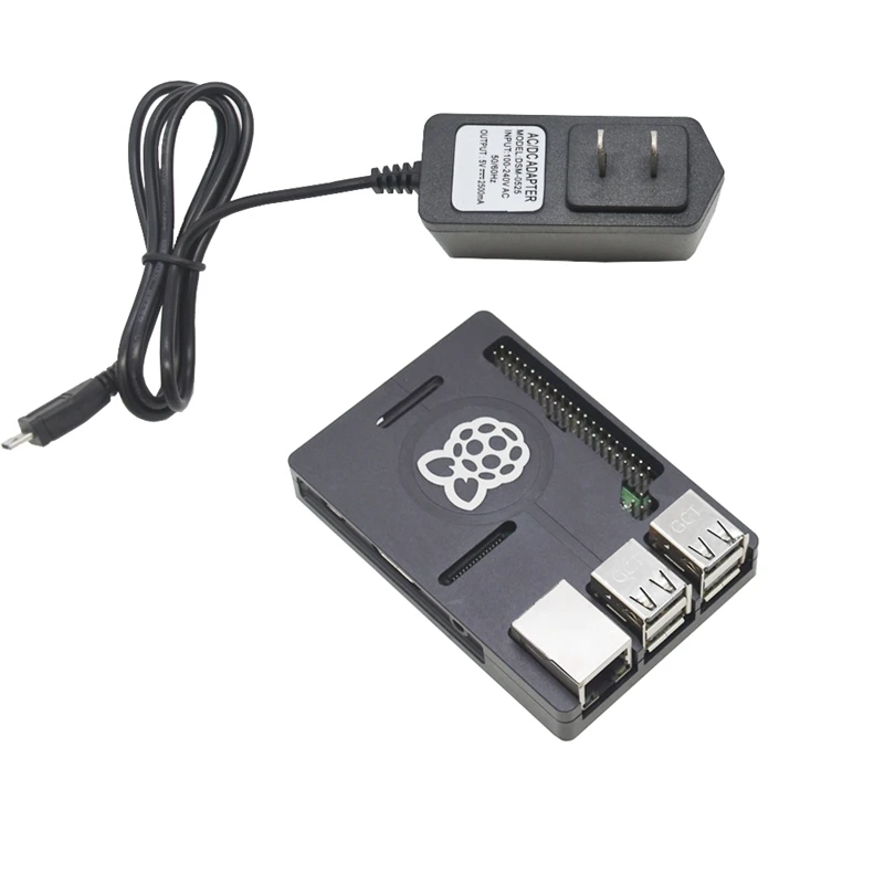 3 в 1 для Raspberry Pi 3 Model B+(плюс)+ ЧПУ Алюминий чехол с выходом 5V 2.5A Мощность адаптер Наборы штепсельная вилка стандарта США