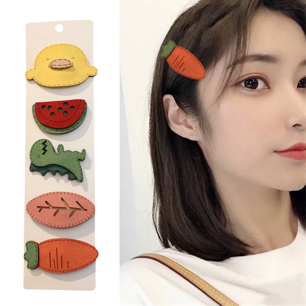 

5Pcs/Set Girls Cute Cartoon Animals Fruit Leather Hairpins Children Lovely Hair Clips Barrettes Fashion Kids Hair Accessories