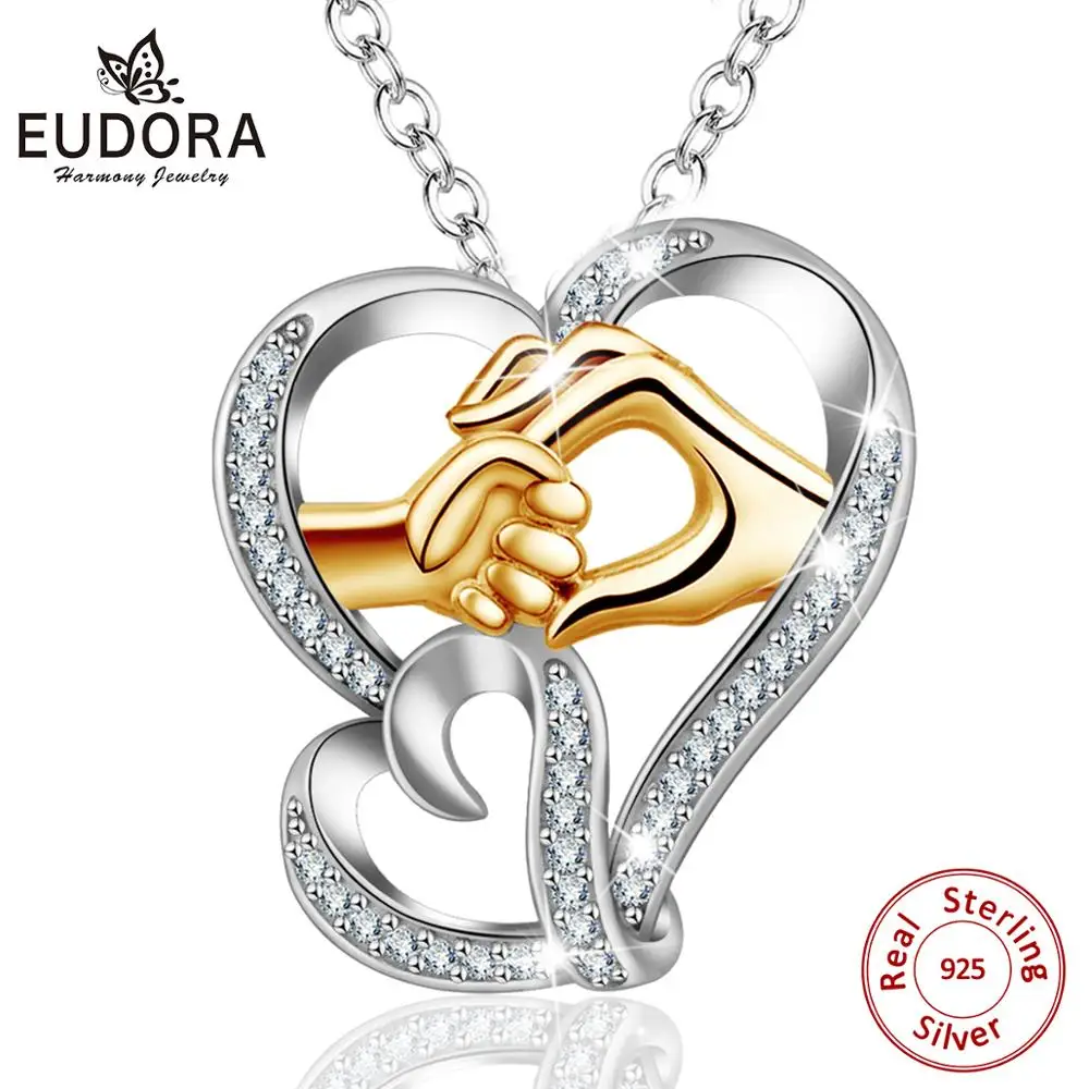 Фото EUDORA Mom Loves Baby Hand in Hand, Стерлинговое Серебро 925 пробы, модное ожерелье с подвеской из фианита ААА, подарок на день матери для мамы D159 №1
