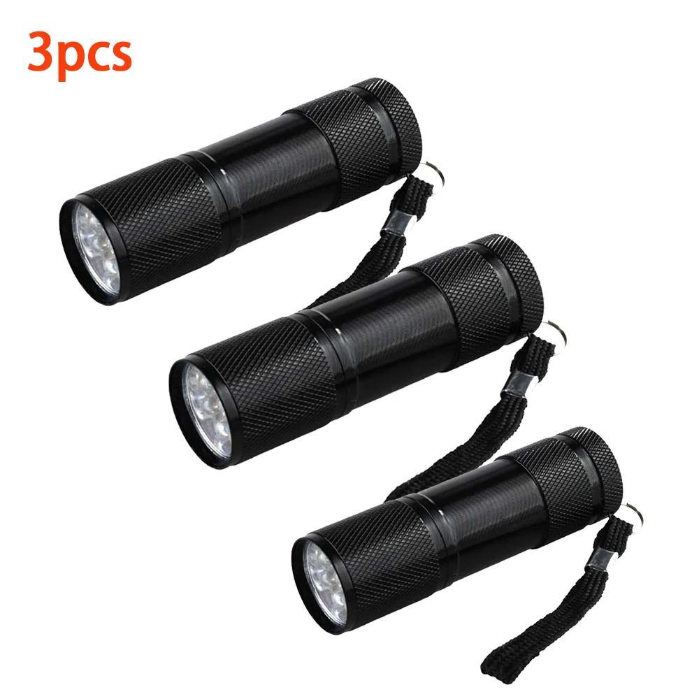 3pcs Flashlight УФ фонарик светильник ультрафиолетовый светильник 9 светодиодный Портативный ультрафиолетового флэш светильник ультра фиолетовые чернила Маркер фонарь светильник 3AAA батарея UV светильник - Мощность в ваттах: 3pcs Flashlight
