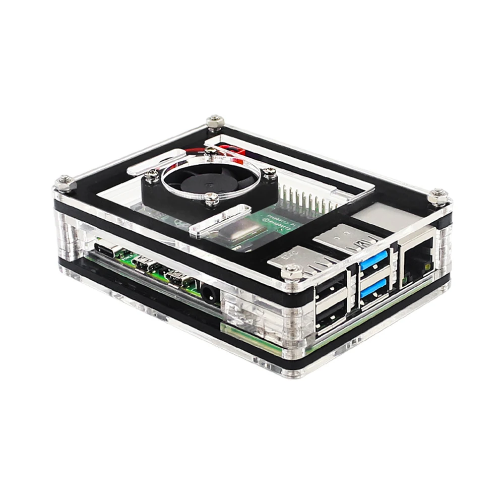 

Raspberry Pi 4 акриловый чехол 9-Слои коробка корпус прозрачный черный корпус вентилятор охлаждения для Raspberry Pi 4 Модель B 4B