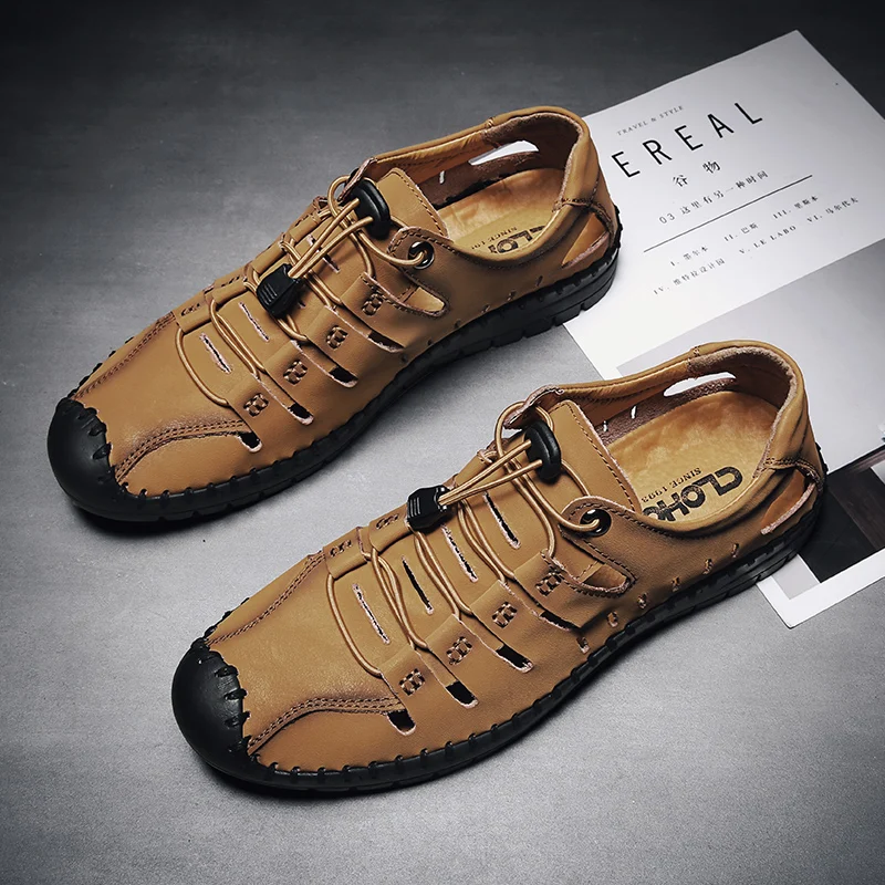 Wujie Leather Men's Casual Shoes Luxury Brand Fashion Loafers Flat Black Breathable Non-slip Hollow Driving Shoes-45 | Обувь