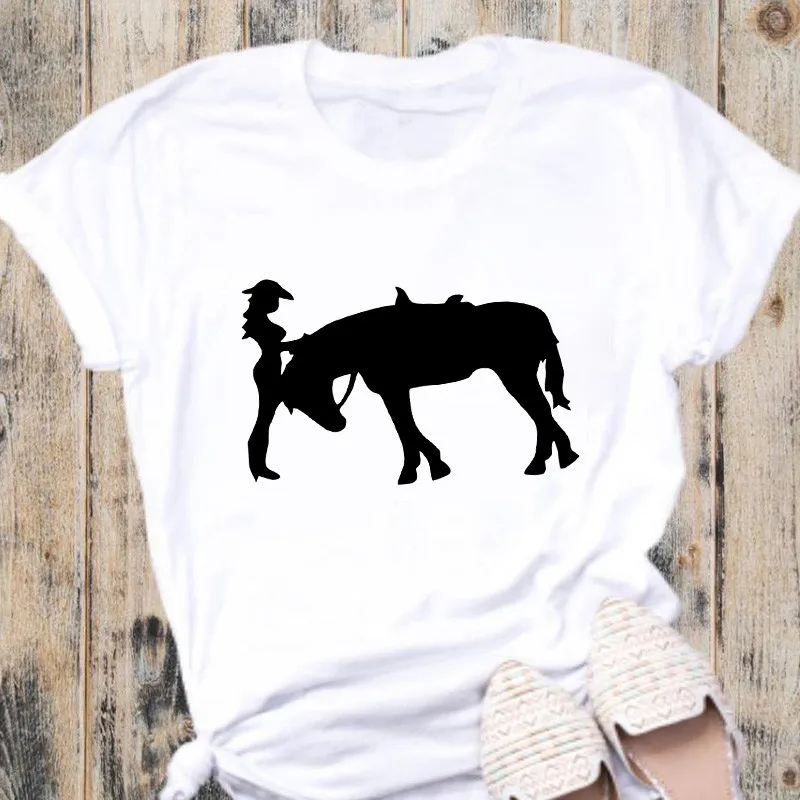 

2021 Women's T-shirt Graphic T Shirt Women Tops White Tees Funny Girls Tshirt Horse Graphic Women O-Neck Short Sleeve Shirt
