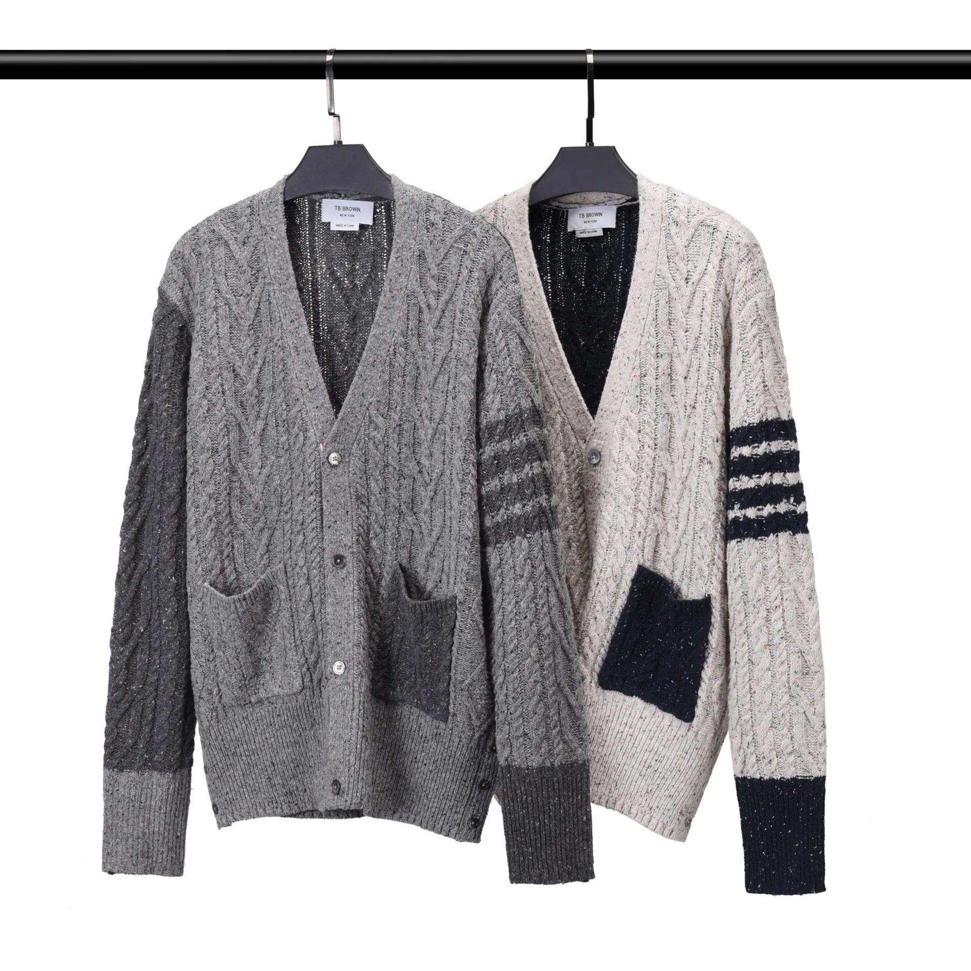 THOM BRUN's new wool V-neck cardigan TB Men's and women's Korean casual sweater with four bars