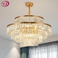 luxury gold chandelier for living room round crystal light fixtures dining room decor chain cristal lamp large hallway lighting