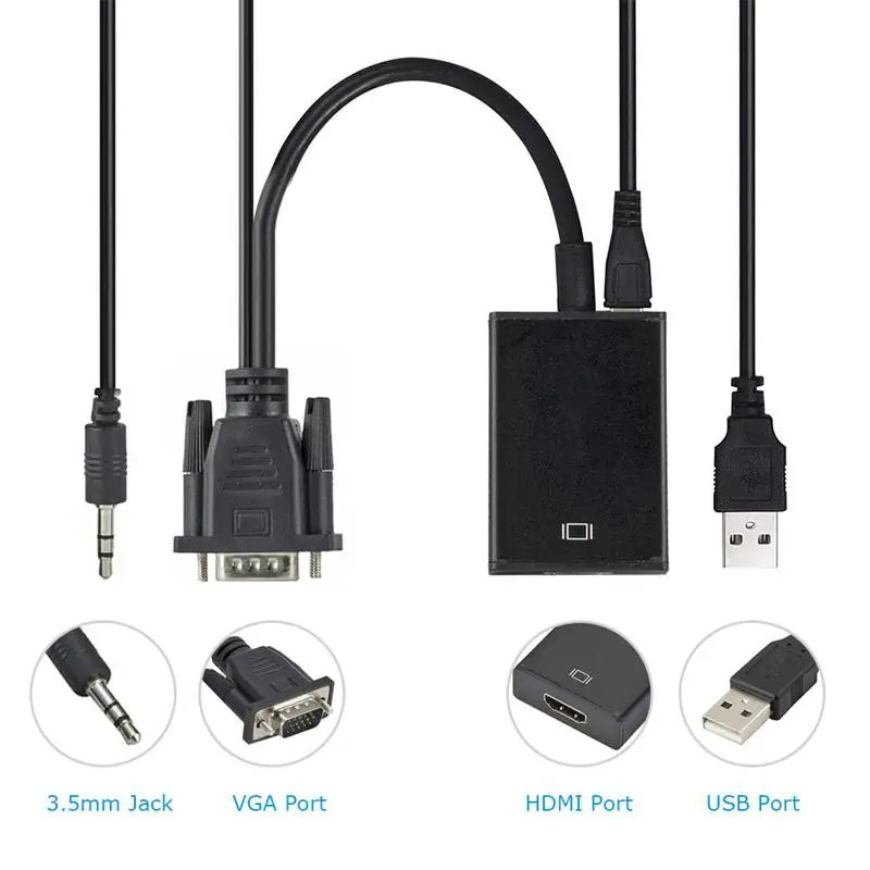VGA к HDMI конвертеры 1080P ПК папа Женский видео конвертер кабель адаптер 3 5 мм аудио с