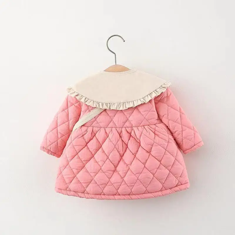 Детское зимнее платье с длинным рукавом круглым воротником и оборками | Детская