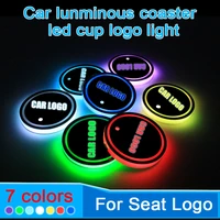 2pcs led car cup holder coaster for seat logo light for leon ibiza cushion ateca belt altea leon mk3 accessories 7 colors