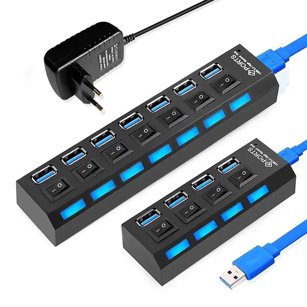 

USB-разветвитель usb-хаб 3,0, USB-разветвитель, USB 3,0, 2,0, USB-разветвитель с 4/ 7 портами, USB-разветвитель, аксессуары для ПК с адаптером питания для комп...