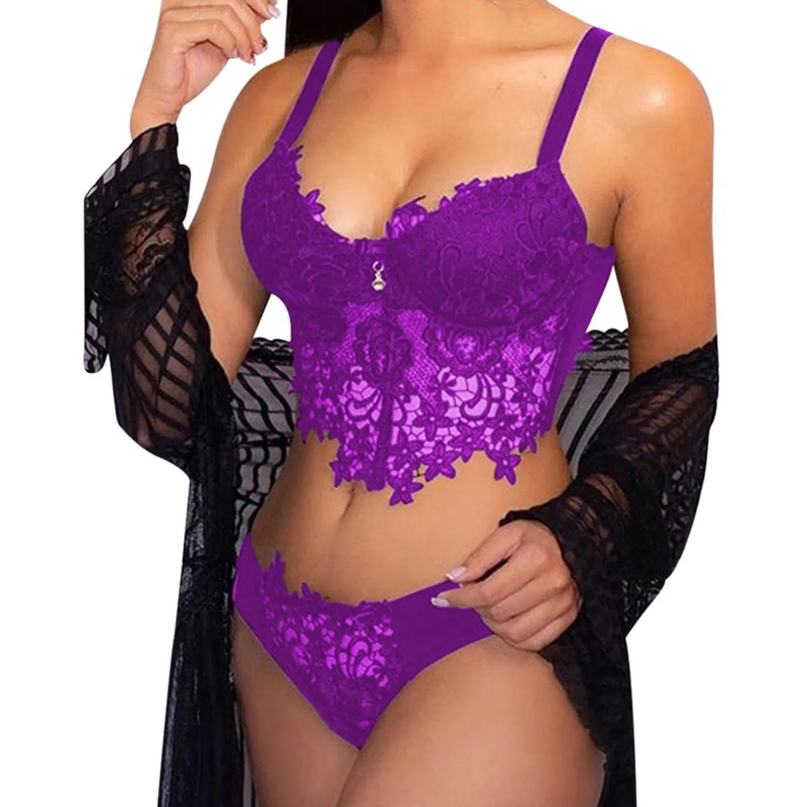 

Sexy Lace Bra Set Ladies Sexy Lingerie Embroidered Lace Bra Sexy Lingerie Thong Set High Waist G-string Underwear Suit Female
