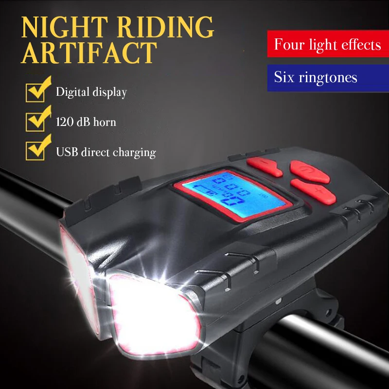 

Водонепроницаемый велосипедный фонарь с зарядкой от USB, передняя фара с ЖК-дисплеем, спидометр, велосипесветильник головной свет, звуковой ...