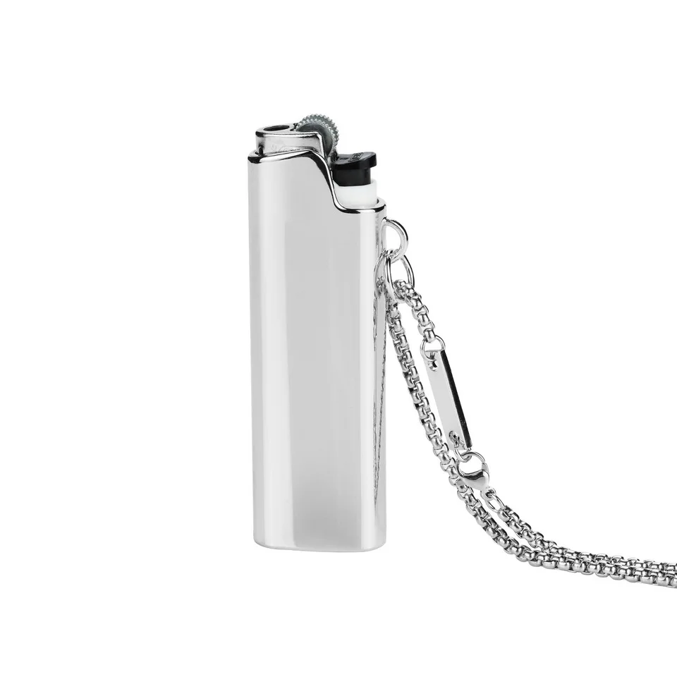Silver NYUK нестандартная Зажигалка в форме крышки ожерелье кулон модный хип хоп из нержавеющей стали ювелирные изделия для Bic J3 Защита тела длинная цепь - Окраска металла: Silver