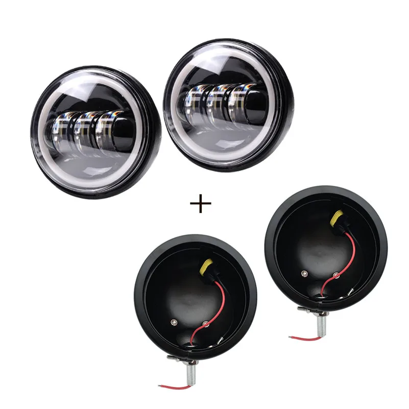 black DRL set Мотоциклетный Туризм Electra Glide 4 1/" 4,5 дюйма светодиодный вспомогательный точечный противотуманный фонарь с кольцевым кронштейном для корпуса - Цвет: black DRL set