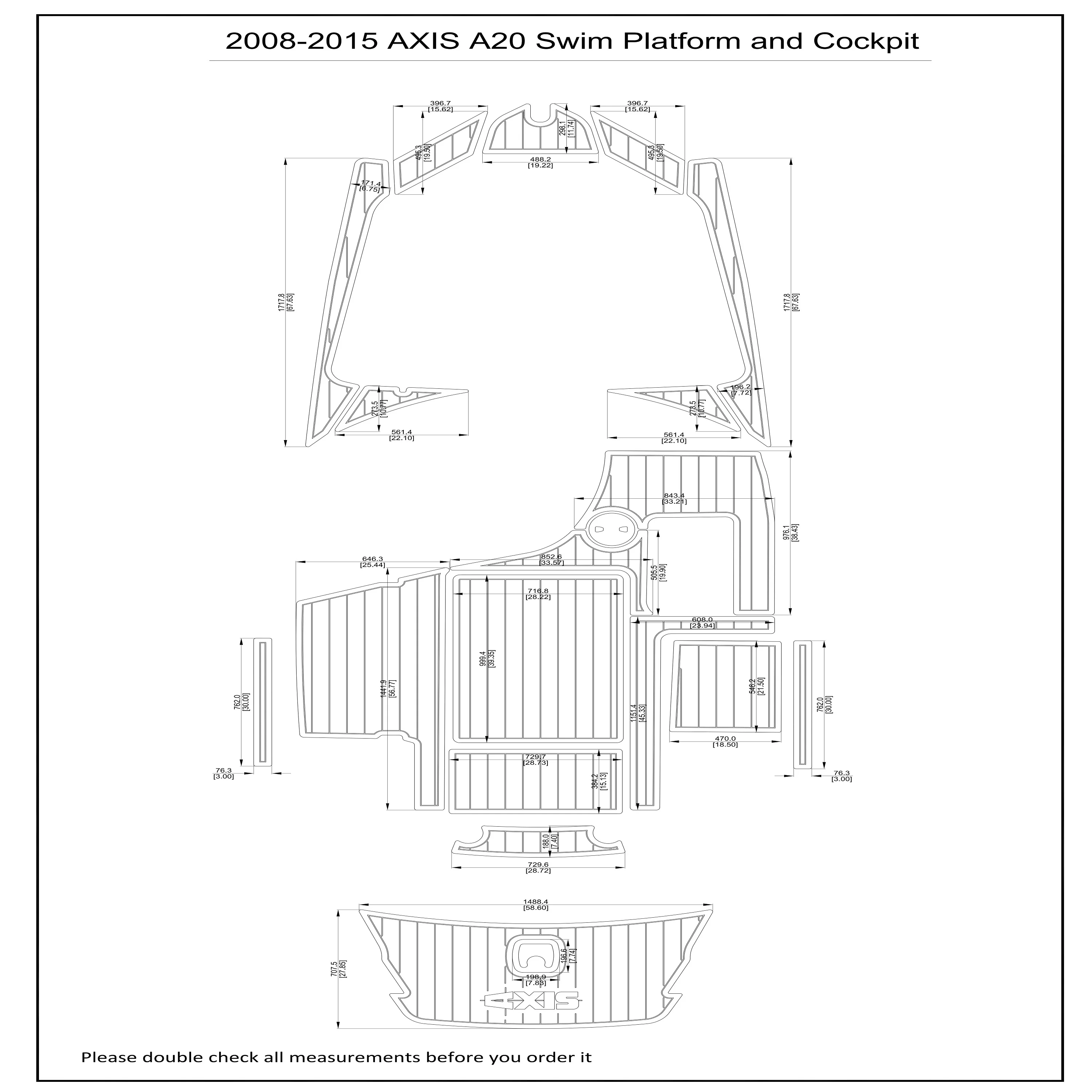 2008-2015 AXIS A20 Swim Platform and Cockpit Boat EVA Faux Teak Decking Floor Pad