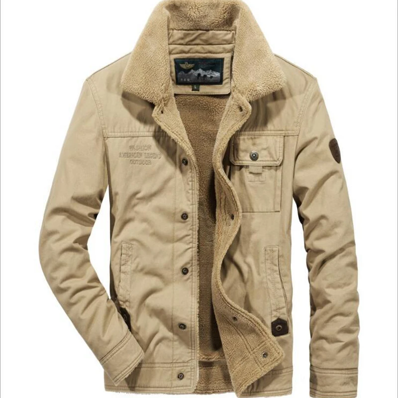 Мужская зимняя куртка в стиле милитари утепленная Вельветовая цвета хаки с