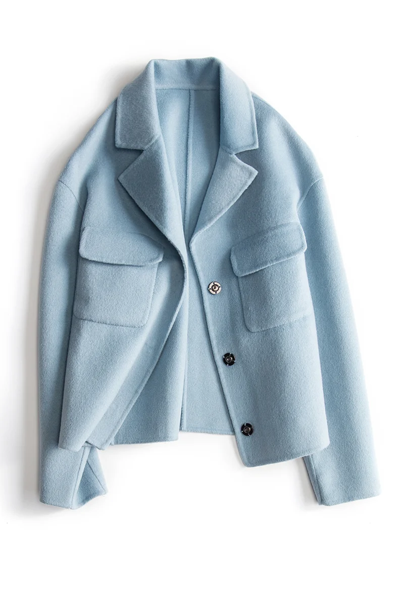 

Hepburn cashmere coat double faced albaka new European small short woolen coat