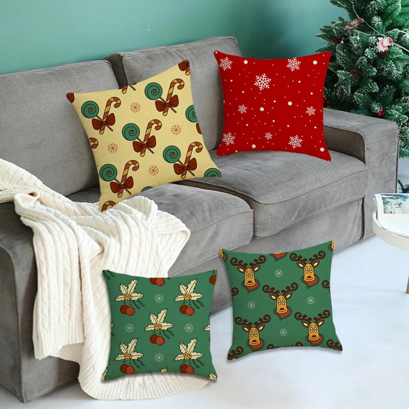 

38Styles Christmas Decor Flax Throw Pillow Cover Cushion Cover Elk Pillowcase Cute Fashion Santa Claus Sofa Pillowcase