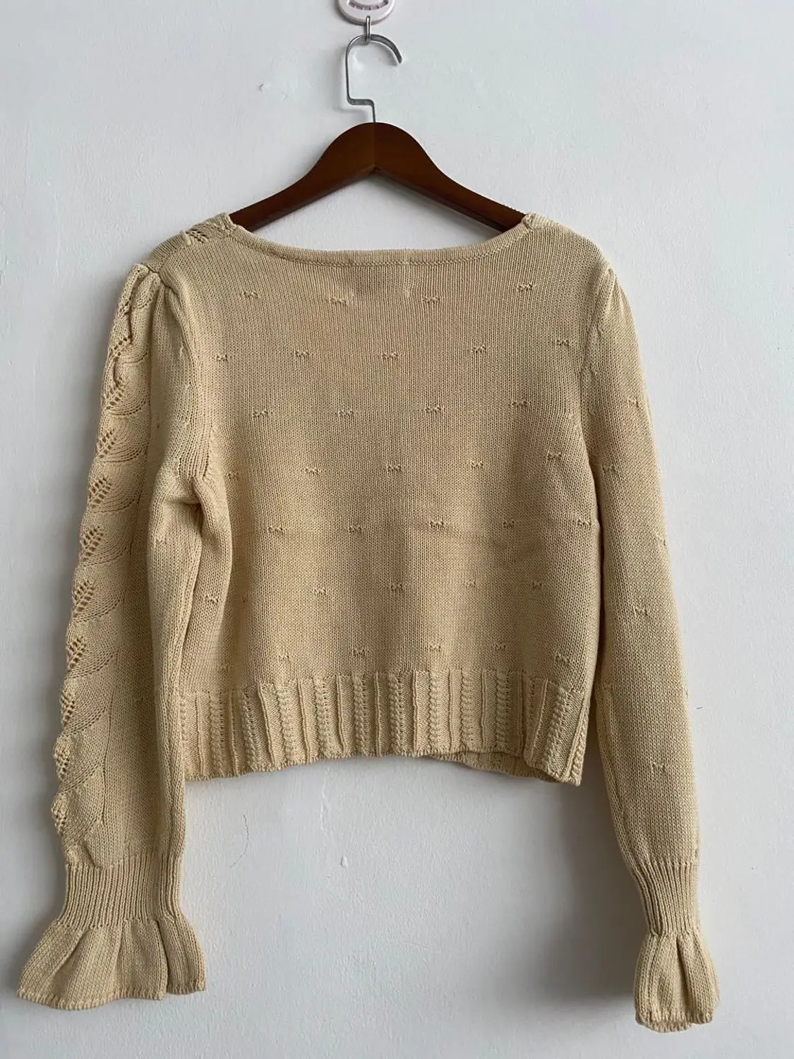 

2020 Early Autumn Women Knitted Pullover Top Hollow Out Ruffles Long Sleeve Slim Female Sweater Knitwear