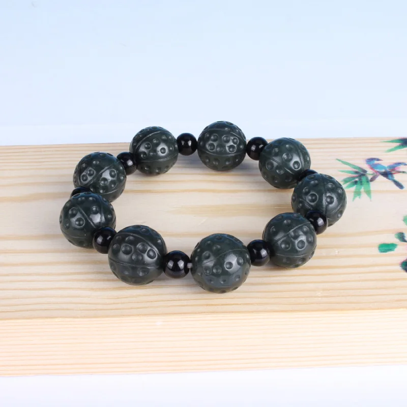 Натуральный китайский Hetian нефритовый орех браслет с эластичными бусинами