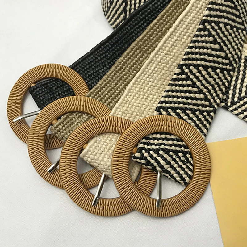 

GALCAUR Casual Belt For Women Woven Striped Hit Color Elegant Vintage Designer Belts Females Fashion Accessories Summer 2021 New