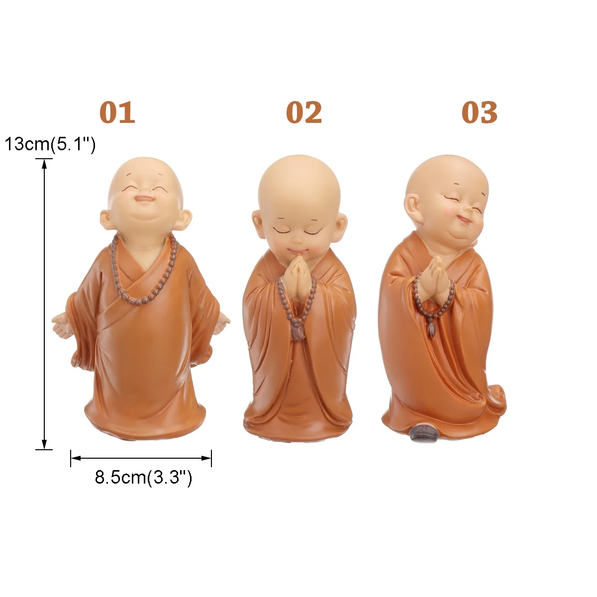 

3 Sizes Home Decor Chinese Resin Hand-carved Buddha Statue Small Monk Sculpture