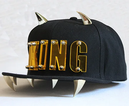 

Punk King acrylic alphabet hip-hop hat flat brim hat multi-horn flat brim hat hip-hop baseball cap