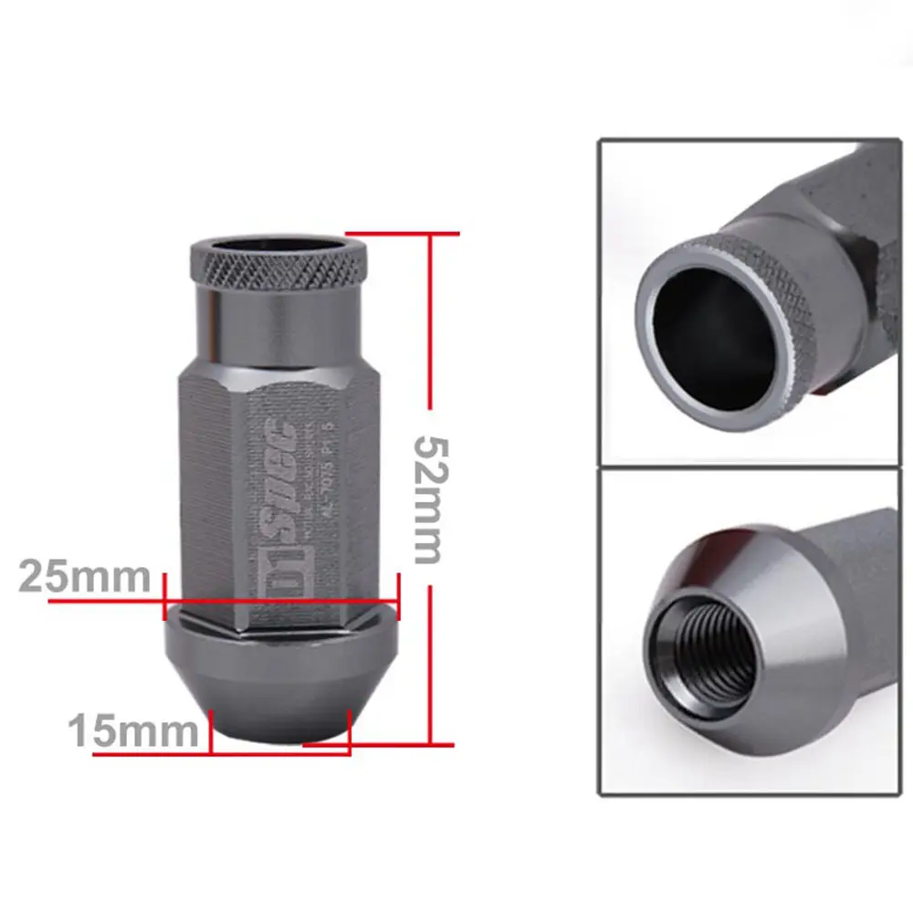 D1spec Jdm Заготовка алюминиевых колесных гонок гаечные гайки m12x1 25/m12x1 5 L:52 мм 20