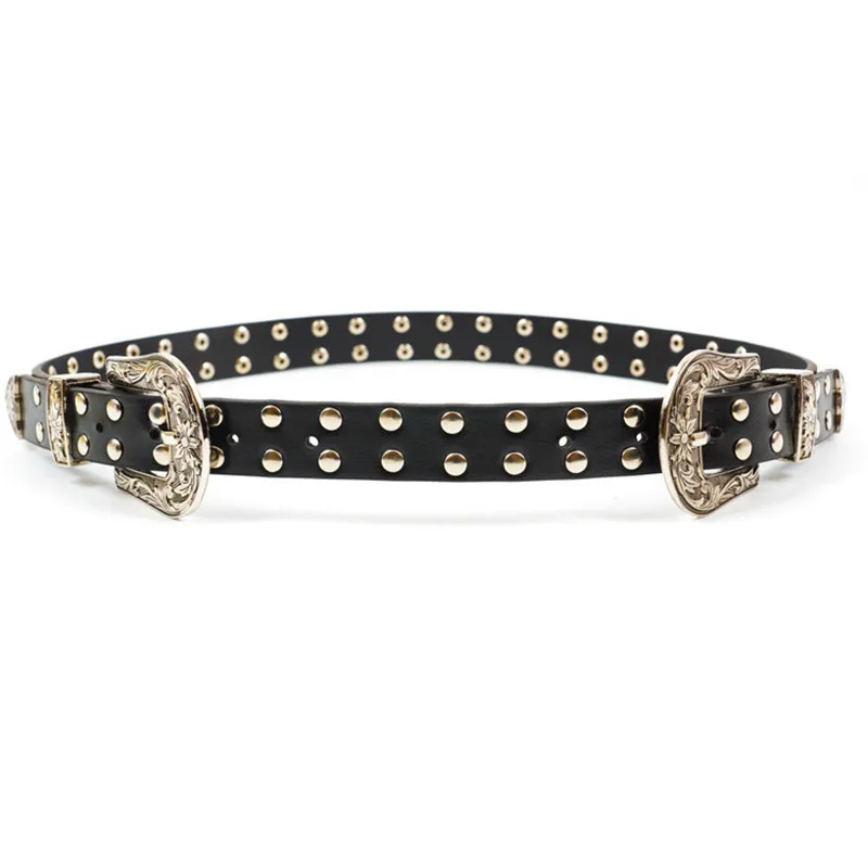 Резные двойной круглым носком и металлическими заклепками пряжкой женские Ремни