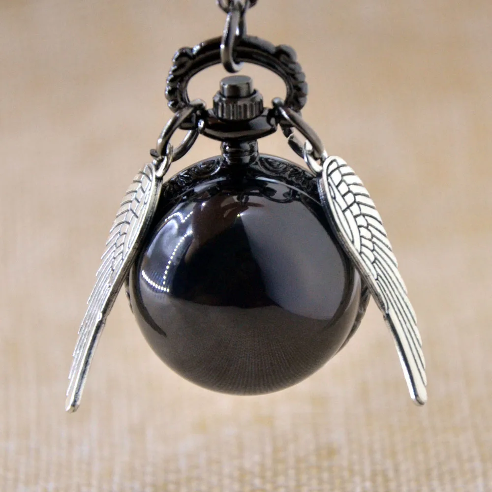 Black Ball Ретро Винтаж Бронзовый/черный шар крылья античные винтажные кварцевые карманные часы Аналоговые в виде кулона ожерелье мужские женские подарки Fob часы - Color: Black Ball