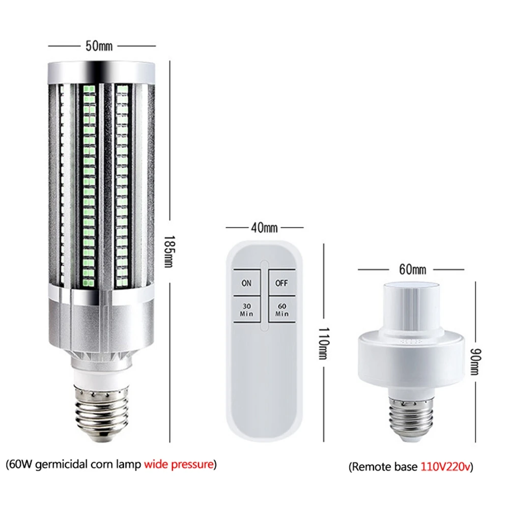 60 Вт 99% УФ бактерицидная лампа светодиодный светильник UVC E27 ультрафиолетовая
