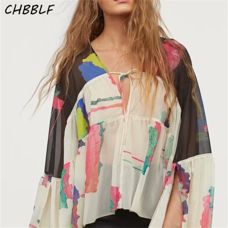 

CHBBLF женские шифоновые блузки с рукавами-фонариками, рубашки с принтом, женские повседневные свободные стильные шикарные топы, блузы XZ2307