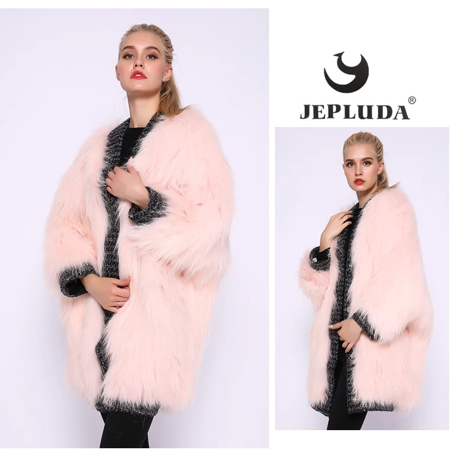 JEPLUDA Luxury высокое качество женская куртка из натурального меха лиса свободная стиль без размера мягкая удобная пальто из натурального меха лисица вязаное Plus Size шуба натуральный мех лисы