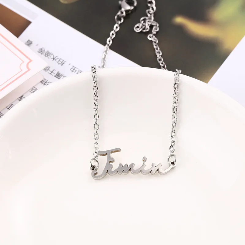 

BTS-097 Kpop Jewelry Stainless Steel Simple Letter Bracelet for Girl Trend 2021 Fashion Bangtan Boys Name Bracelet Birthday Gift