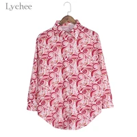 lychee harajuku vintage floral paisley printed full print women shirt asymmetrical female shirts long sleeve spring lady tops