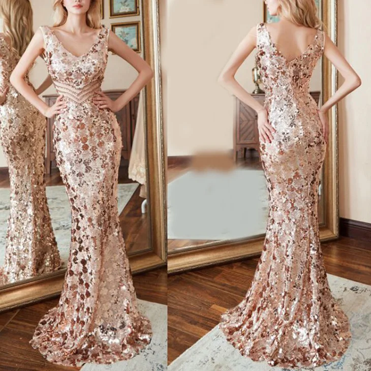 Женское длинное вечернее платье с блестками вечерние платья 2020 лето без рукавов