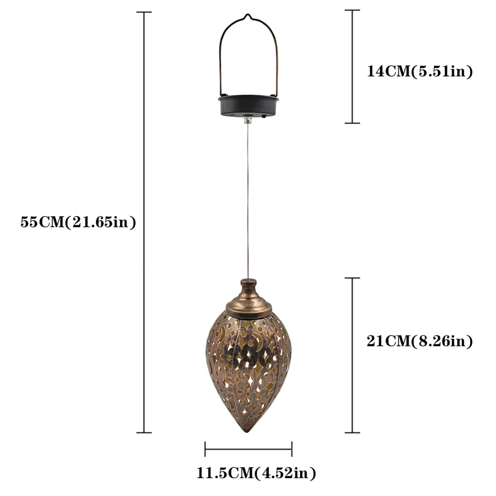 

Wrought Iron Solar Lantern LED Retro Chandelier Portable Hollow Projection Light Outdoor Garden Hanging Landscape Lighting Decor