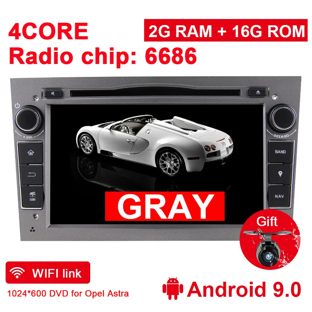 Eunavi 2Din четырехъядерный 7 дюймов Android 9,0 Автомобильный DVD радио плеер gps Navi для Vauxhall Opel Astra H G Vectra Antara Zafira Corsa - Цвет: GRAY Android 9.0