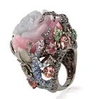 Женское Винтажное кольцо с фианитом, черное кольцо в этническом стиле