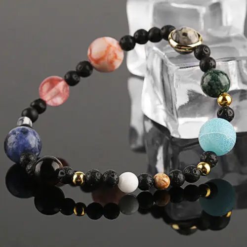 Galaxy Solar System Stars Earth Moon Bracelets Universe Nine Planets Natural Stone Bracelet For Women Man Fashion Jewelry images - 6