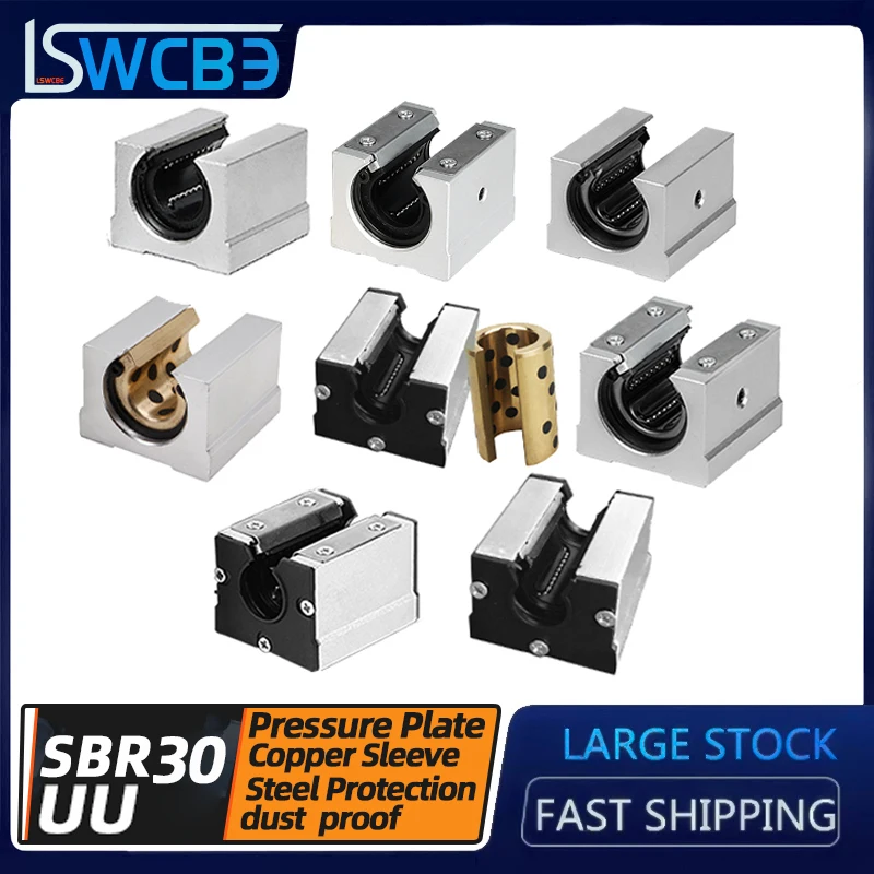 Стандартный Линейный подшипник с открытым ящиком SBR30UU, медная втулка, стальная защита, прямая круглая, нажимная пластина SBR