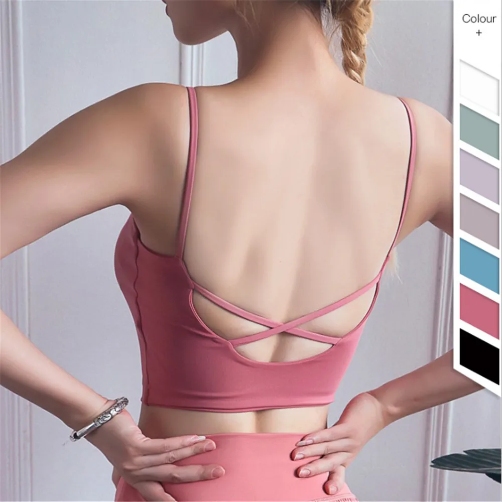 Женский спортивный бюстгальтер с перекрестными лямками эластичный цвет в