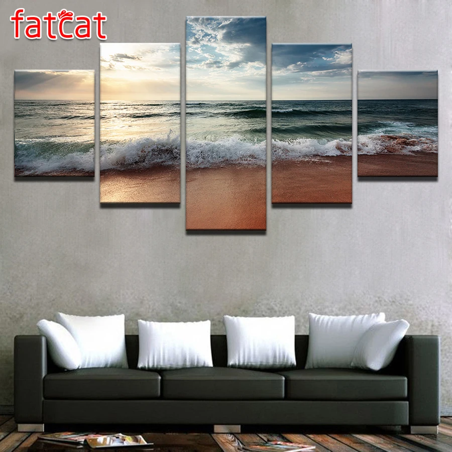 

FATCAT Waves natural scenery 5 Piece Diy Diamond Painting Full Square Round Drill Diamond Embroidery Needlework Decor AE1596
