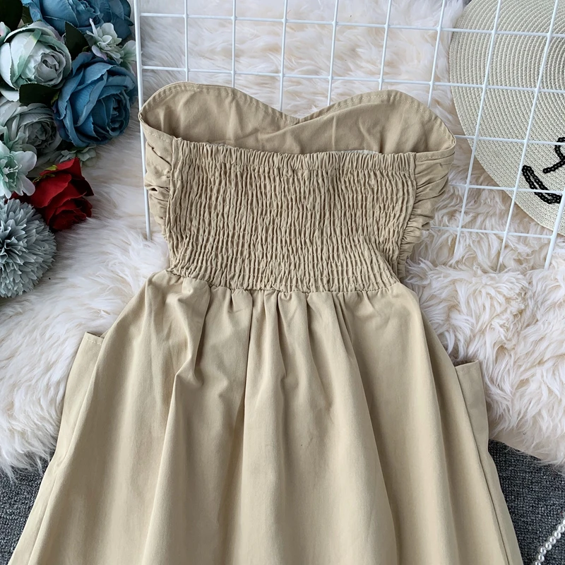 

Strapless Party Dress Women Clothing Sexy Solid High Waist Knn Length Club Backless Vestidos Summer Shoulderless Dresses 2021