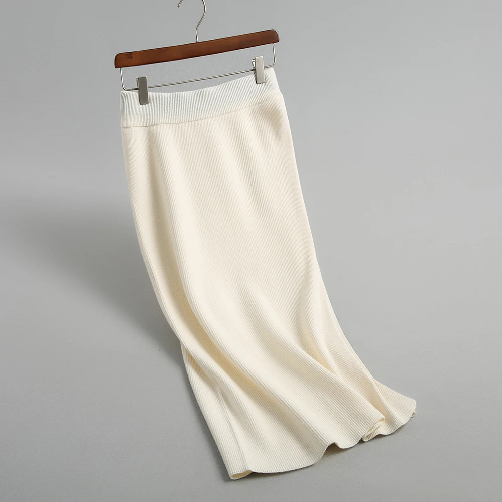 2019 Вязанная женская зимняя облегающая длинная юбка с высокой талией шикарная