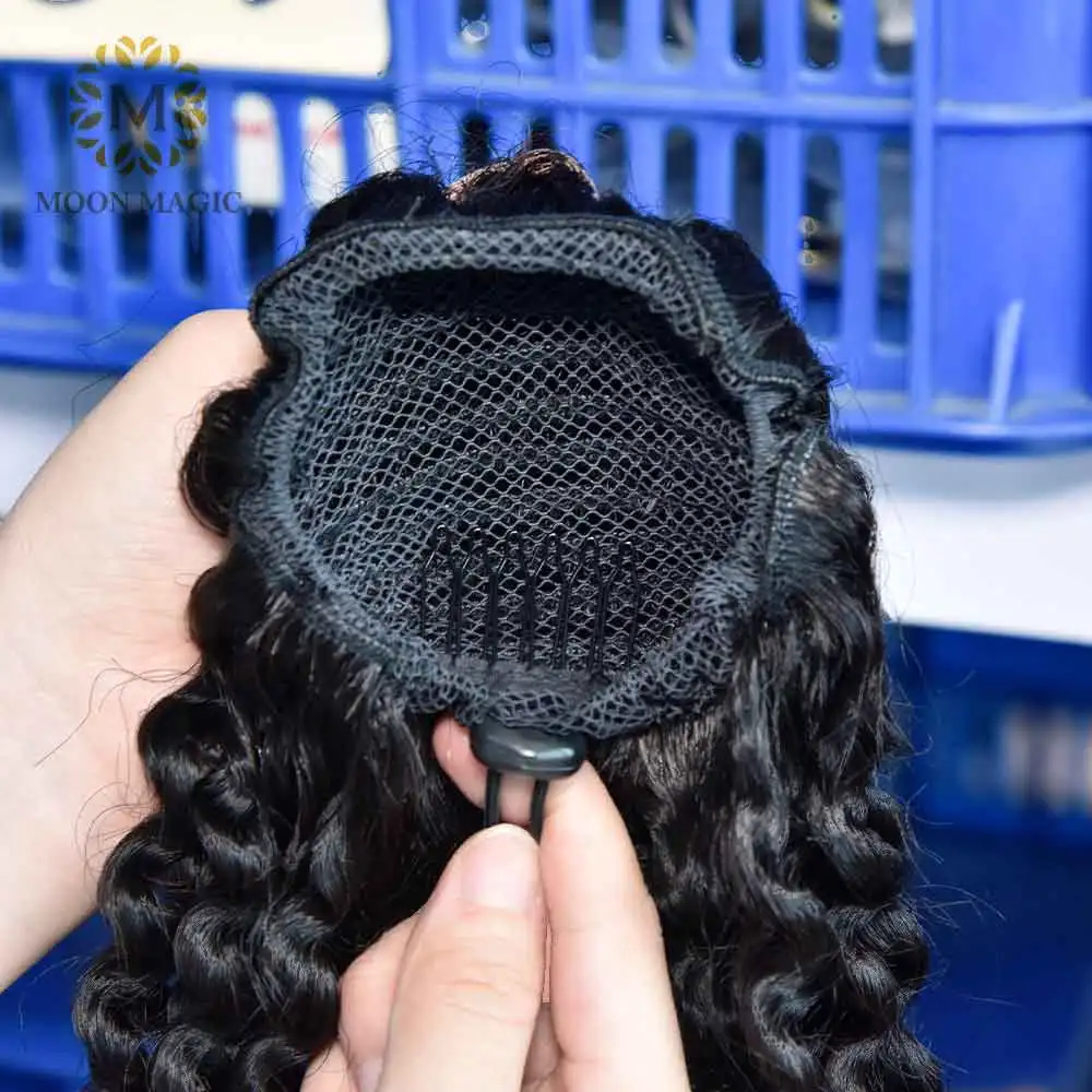 

Mongolian Kinky Curly Hair Ponytail Human Hair For Black Women Wrap Around Drawstring Ponytail 4B 4C Clip In Hair Extension
