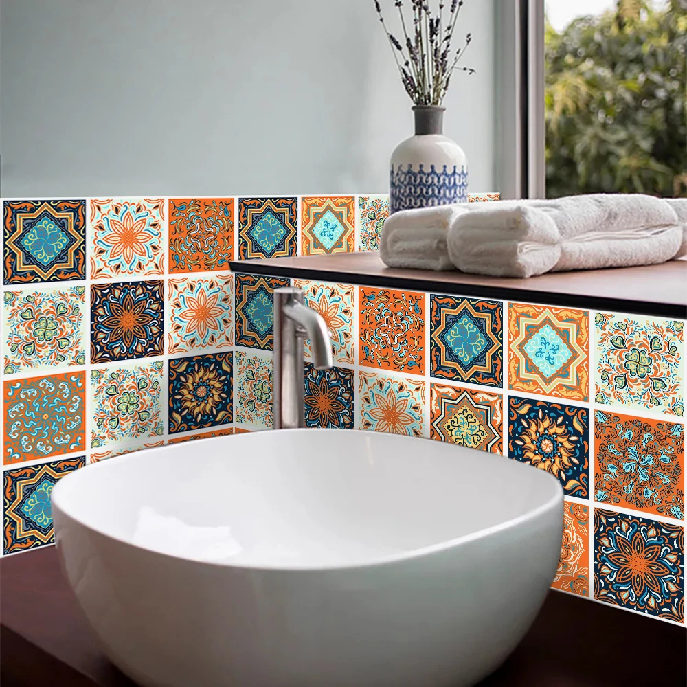 

Цветные матовые плитки с цветочным узором, наклейки, Переводные Чехлы для кухни, раковины, домашний декор, напольные художественные обои