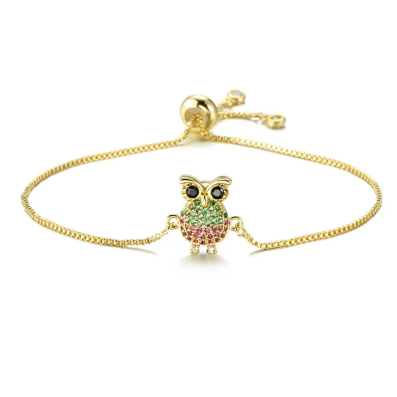 NEWBUY Trendy Blue Color Rope Life Tree Bracelet Cubic Zirconia Inlay Gold Color Owl Charm Bracelets For Women Girl Dropship - Окраска металла: NBSL383
