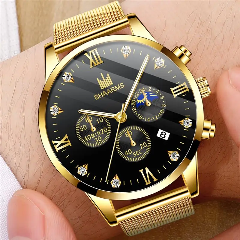 SHAARMS Модные кварцевые часы для мужчин сетчатый ремешок из нержавеющей стали
