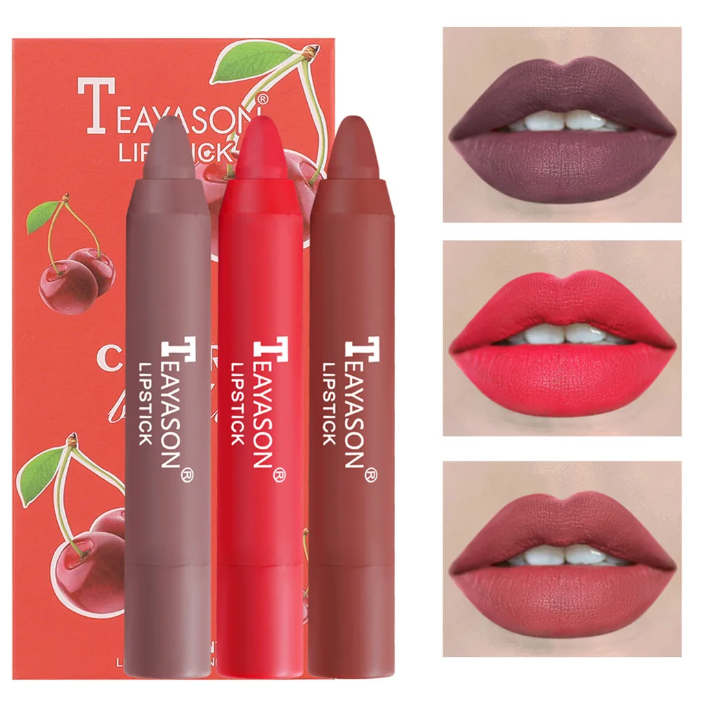 Матовая губная помада 3 цветов водостойкая стойкая карандаш для макияжа мягкий